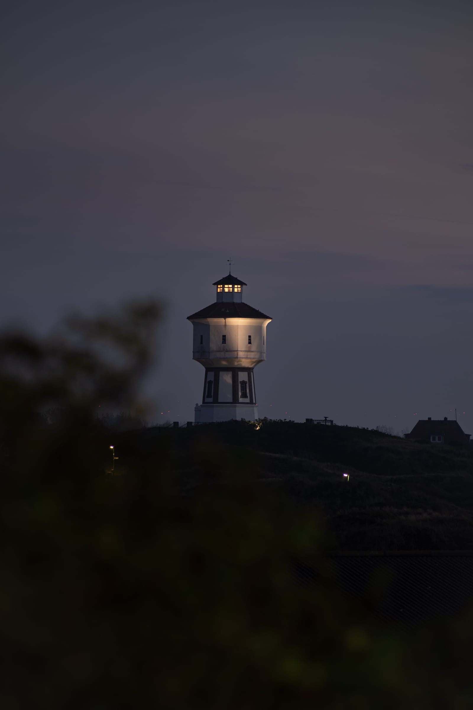 Water tower at blue hour